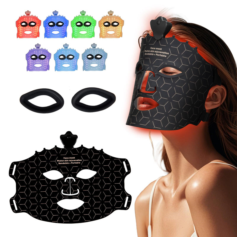 [Australia] - Red Light Mask for Face Women - 7 Colors Red Light Face Mask, Face Mask Skincare at Home, Cordless Device, Skin Care Mask Suitable for Women Black 