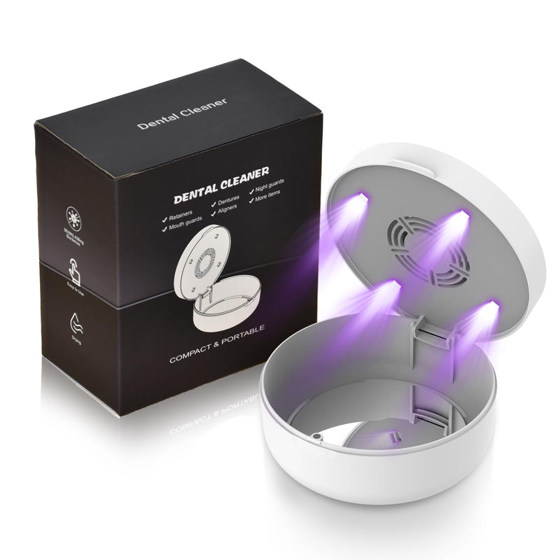 [Australia] - Voraiya UV Retainer Case Braces Box with Fan and Mirror – Compact Dental Case for Aligners, Mouth Guards, Night Guards, and Teeth Braces – White 