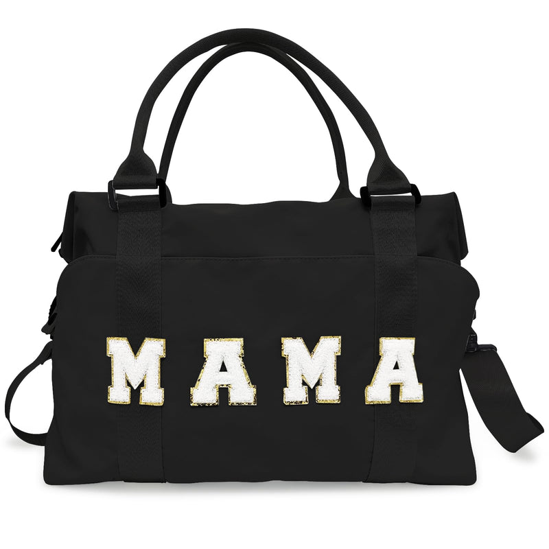 Chenille Letter Duffle Bag, Mama Bag With Patches | Cartoon for Birthday Christmas Personalized Gifts for Teen Girls, Fanny Pack Crossbody Bag Belt Bag Cute Trendy Stuff Black
