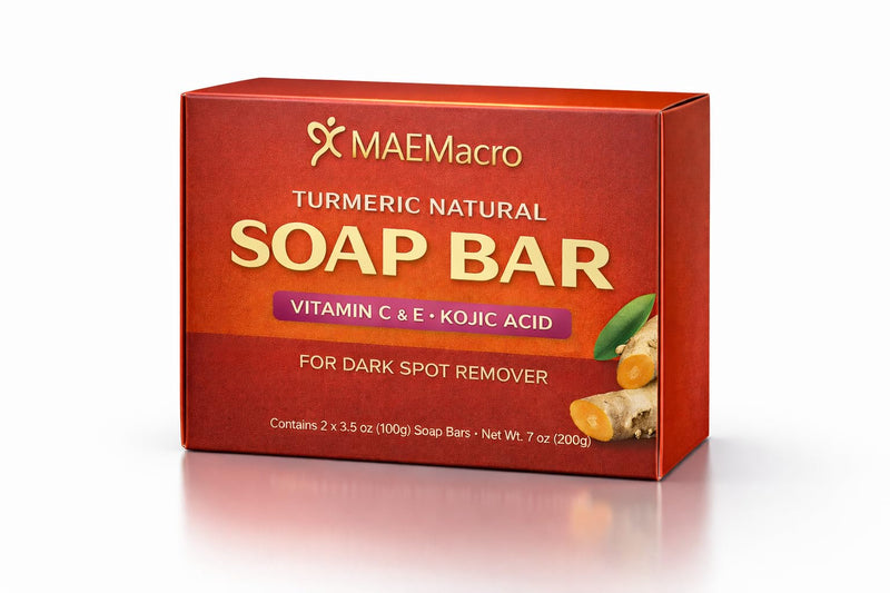MAEMacro Turmeric & Kojic Acid soap bar with Vitamin C, Retinol, Collagen, Hyaluronic Acid, and Vitamin E | Reduce Dark Spots | Fine Lines, and Improve Skin Tone (2 Soap Bars)