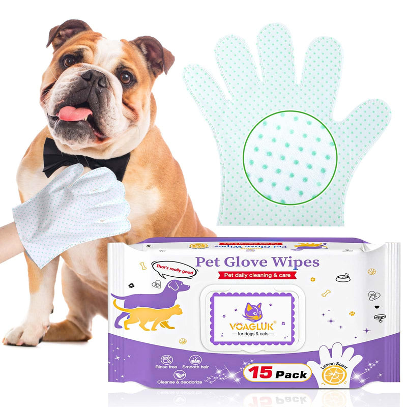 Dog Cleaning Gloves Wipes 15pcs Deodorizing Disposable Pet Grooming Bathing Gloves Extra Thick, No Rinse Shampoo Dry Cleaning Gloves Lick Safe for Dogs & Cats Paw Face Ear Fur and Butt - PawsPlanet Australia