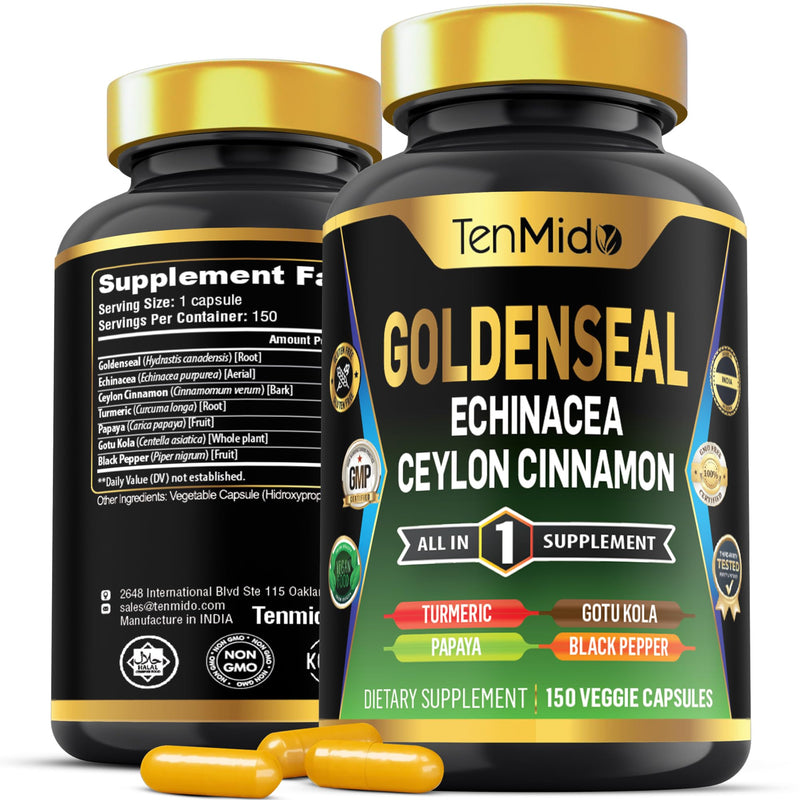 [Australia] - Goldenseal Root Supplement - 7in1 Formula - Combine with Echinacea, Ceylon Cinnamon, Turmeric, Papaya, Gotu Kola & Black Pepper - Digestive Health Support - 150 Capsules for 5 Months Supply 