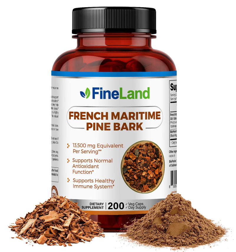 [Australia] - FineLand French Maritime Pine Bark 30:1 Extract Max Strength, 450 mg Per Capsule, Antioxidant, 200 Veggie Caps of Pine Bark Supplement for 200 Days, 100% Natural 