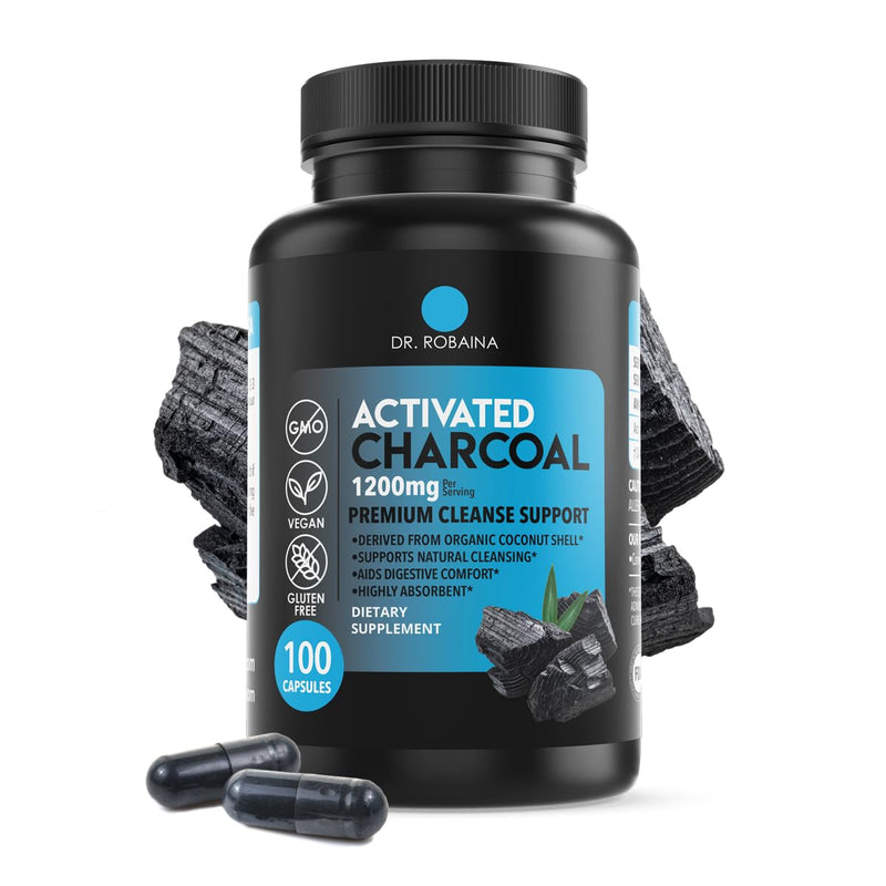 [Australia] - Dr. Robaina Activated Charcoal Capsules 1200 mg ‚Äì Coconut-Shell Carbon for Gas & Bloating Relief, Digestive Comfort & Next-Morning Support ‚Äì Vegan ‚Ä¢ Non-GMO ‚Äì 100 Count, USA Made 1 Unit 
