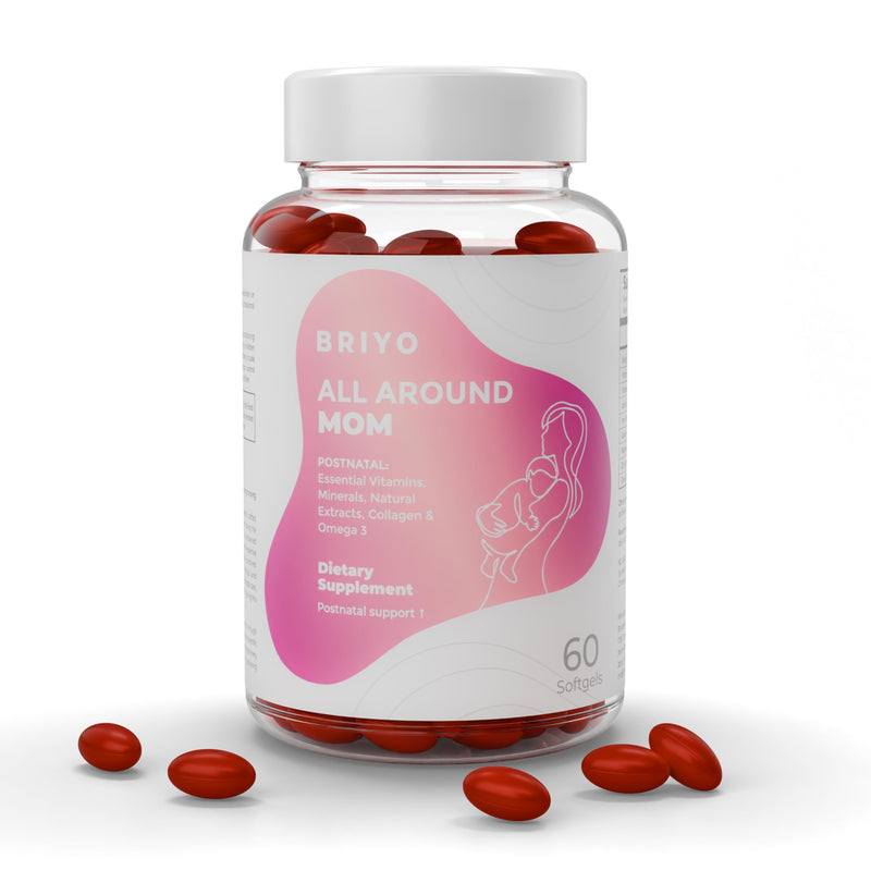 Briyo All Around Mom - Complete Postnatal Formula with - Omega 3, Collagen, Choline, Shatavari, Moringa, Vitamins, Minerals - Supports Recovery, Energy, Lactation, Mood - 60 Softgels