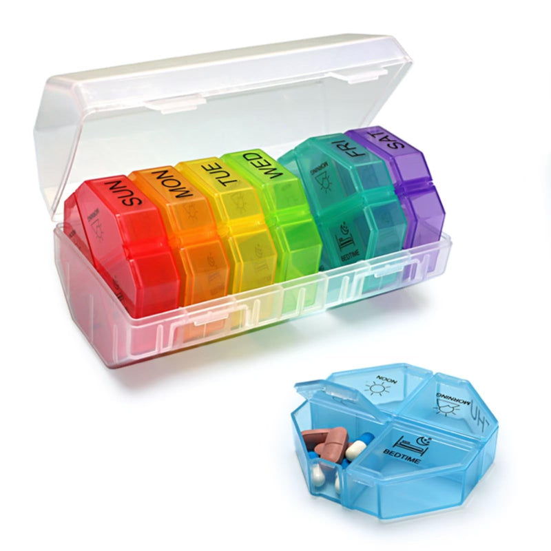 Weekly Pill Organizer 4 Times a Day, Large Pill Dispenser 7 Day with 28 Extra Large Compartments, Portable Travel Pill Box AM PM Morning Noon Evening Bedtime Medication Organizer for Vitamins Fish Oil