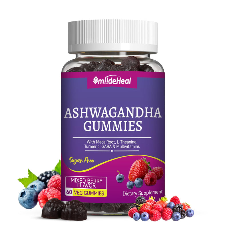 Ashwagandha Gummies 3000mg for Calm & Stress Relief, 60 Count, Vegan | Ashwagandha High Strength Root Extract Supplement with L-Theanine, Trumeric, D3 for Women & Men - Natural Mixed Berry Flavor 60 Count (Pack of 1)