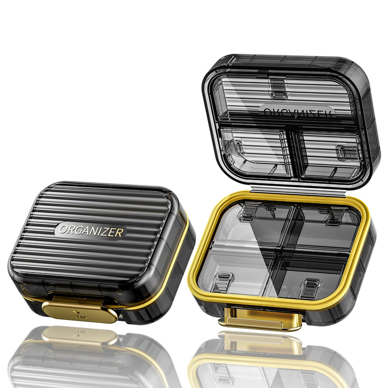Acedada Travel Pill Case, Small Pill Box for Purse, Black | Portable Daily Pill Container, Compact Moistureproof 7 Compartments Pill Organizer, Medicine Holder for Vitamins Fish Oils