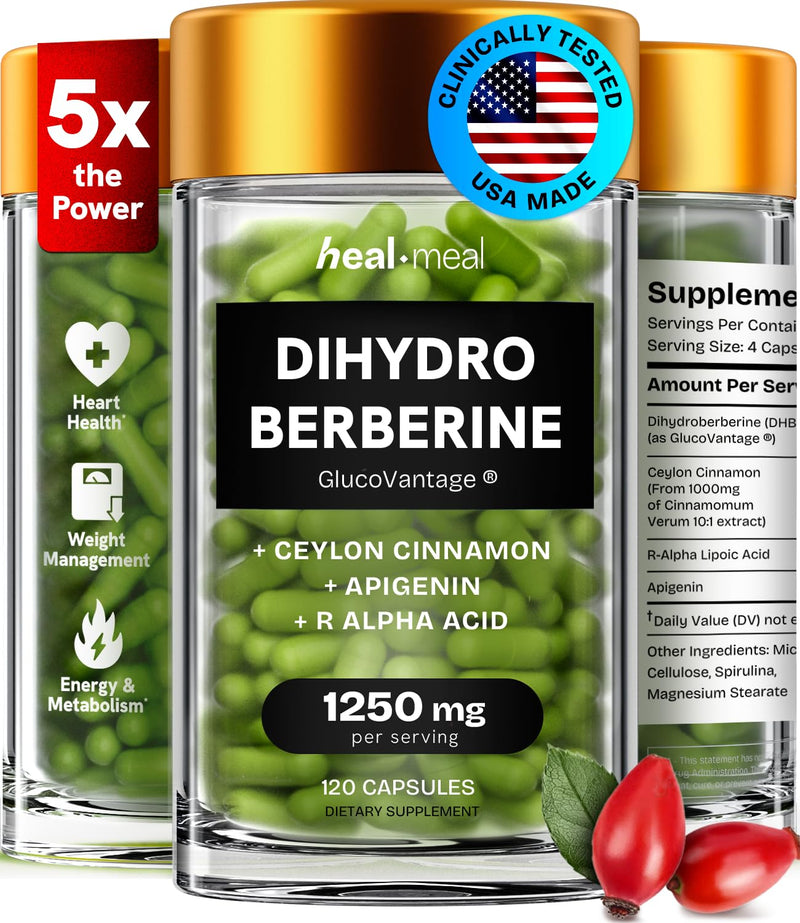 [Australia] - Dihydroberberine Supplement - Dehydro Berberine Organic - Super Berberine Supplement with Ceylon Cinnamon & R Alpha Lipoic Acid & Apigenin - Hydroberberine 120 caps (1 Pack) 1 