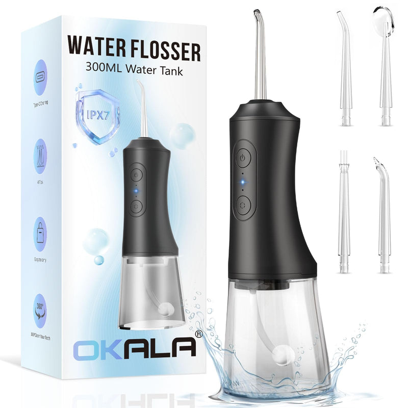 [Australia] - Water Dental Flosser - Portable Cordless Oral Irrigator 300ML, Rechargeable IPX7 Waterproof Irrigation Cleaner for Teeth Cleaning & Flossing, Travel & Home Use Black 