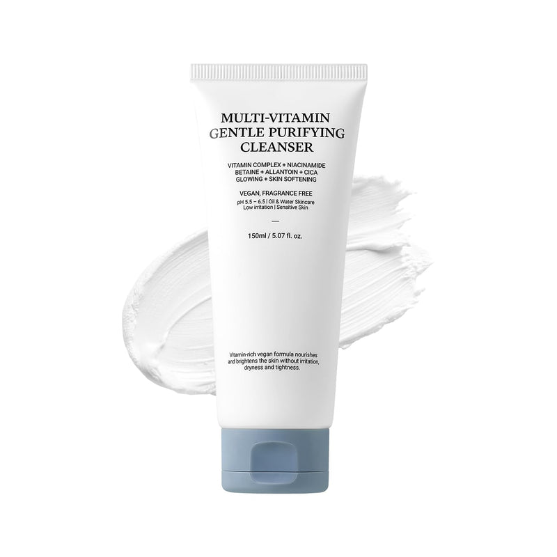 ASNO Multi Vitamin Gentle Purifying Cleanser 150ml – Low pH Vegan Face Wash for Sensitive Skin, Hydrating Deep Cleanse with Fine Bubble, Lemon + Niacinamide + Centella Asiatica, Korean Skincare