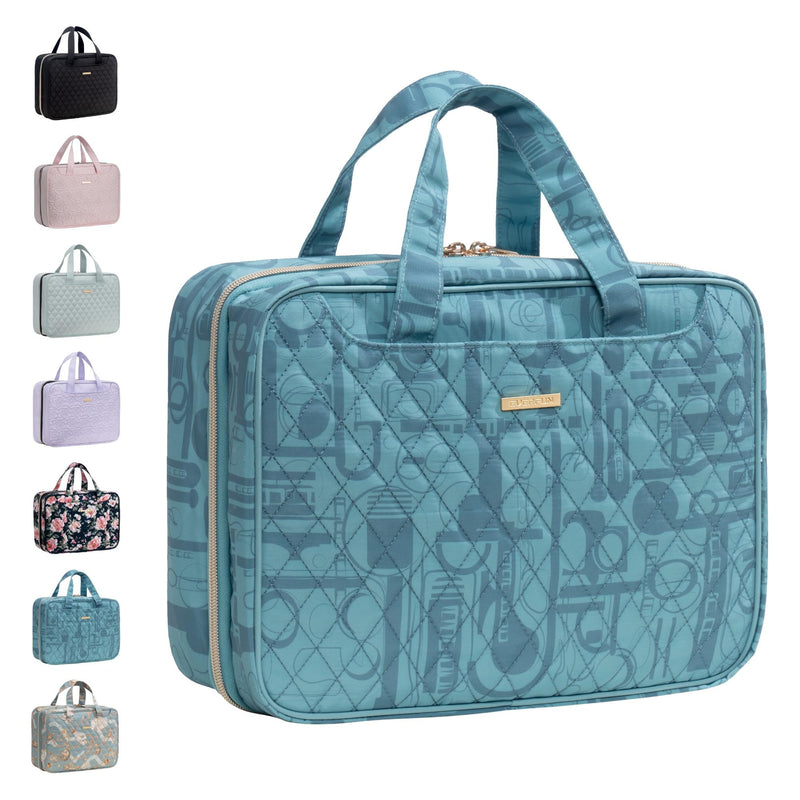 Everfun Travel Toiletry Bag with Hanging Hook and Leakproof Wet/Dry Compartments, Large Capacity Makeup Cosmetic Organizer for Women, 12x9x4.5 Inch, Cyan Blue