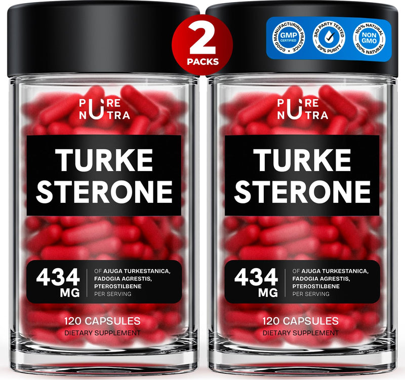 [Australia] - Turkesterone Supplement for Men - Organic Turkesterone Supplement for Muscle Growth w/Fadogia Agrestis Pterostilbene | Complexed Turkesterone Powder | 120 Turkestrone Vegan Capsules 2 Packs 
