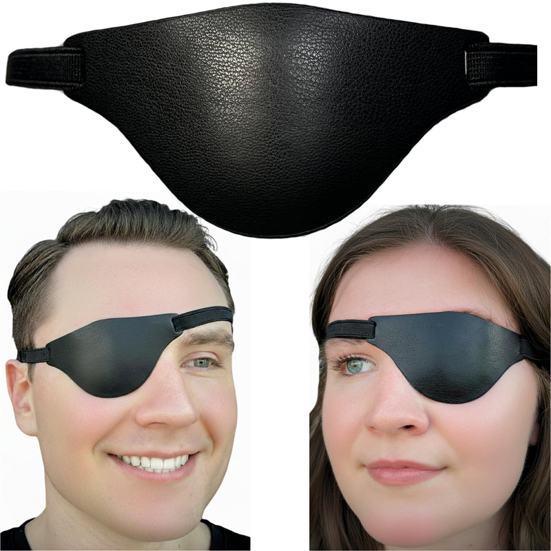 [Australia] - Black Leather Eye Patch for Adults - Adjustable Medical Eye Patches for Left and Right Eyes 