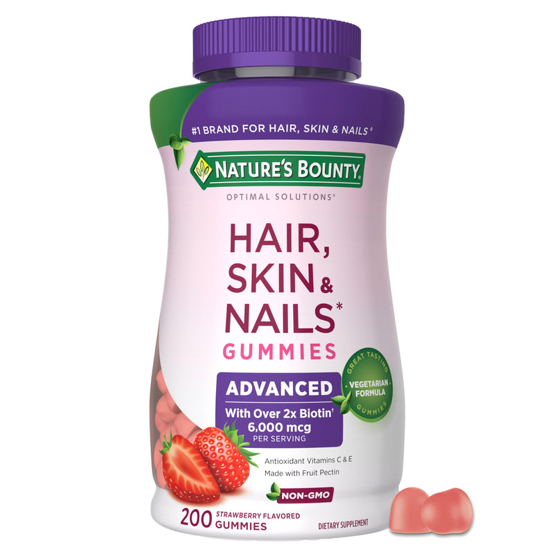 Nature's Bounty Optimal Solutions Advanced Hair, Skin & Nail Pectin Gummies 200 Count (Pack of 1)