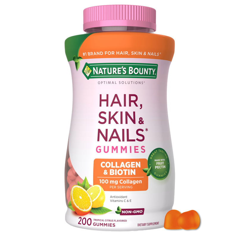 Nature's Bounty Optimal Solutions Hair, Skin & Nail Collagen Pectin Gummies 200 Count (Pack of 1)