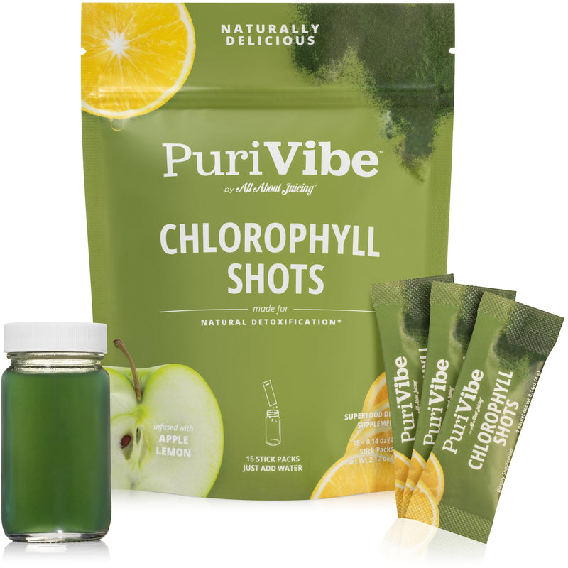 [Australia] - All About Juicing Chlorophyll Green Juice Shots - Clean Energy, Detox, Alkalize - 15 Stick Packs - Superfood Juice Powder - PuriVibe Chlorophyll Shots 15 Pack 