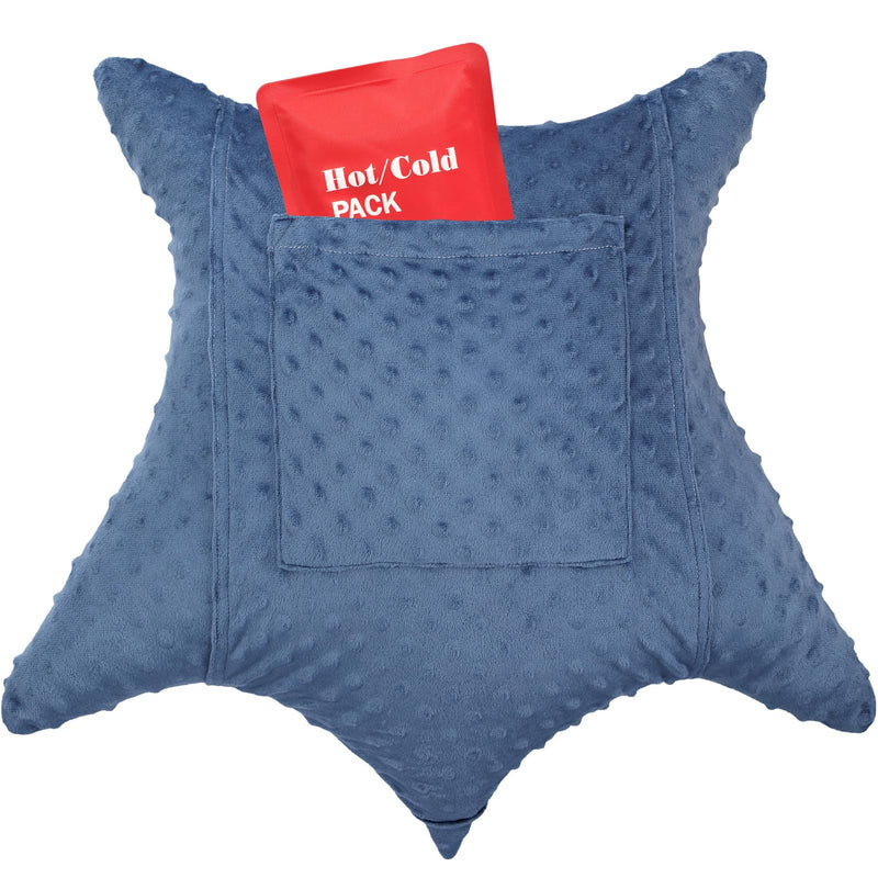 [Australia] - Heart Surgery Pillow Shock Absorbing for Open Heart Surgery After Bypass Coughing with 2 Pockets - Recovery Gifts with Hands Placement Pouch, Minky Dot Denim Blue Star Lounger - Minky Denim Blue 