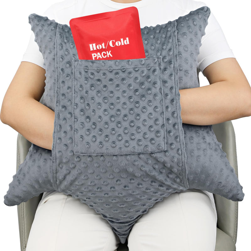 [Australia] - Star Shaped Hysterectomy Pillow with 2 Pockets for Abdominal Surgery Hysterectomy Recovery Must Haves Products Gifts Tummy Pillow with Hands Placement Pouch Minky Dot Dark Gray Star Lounger - Minky Dark Gray 