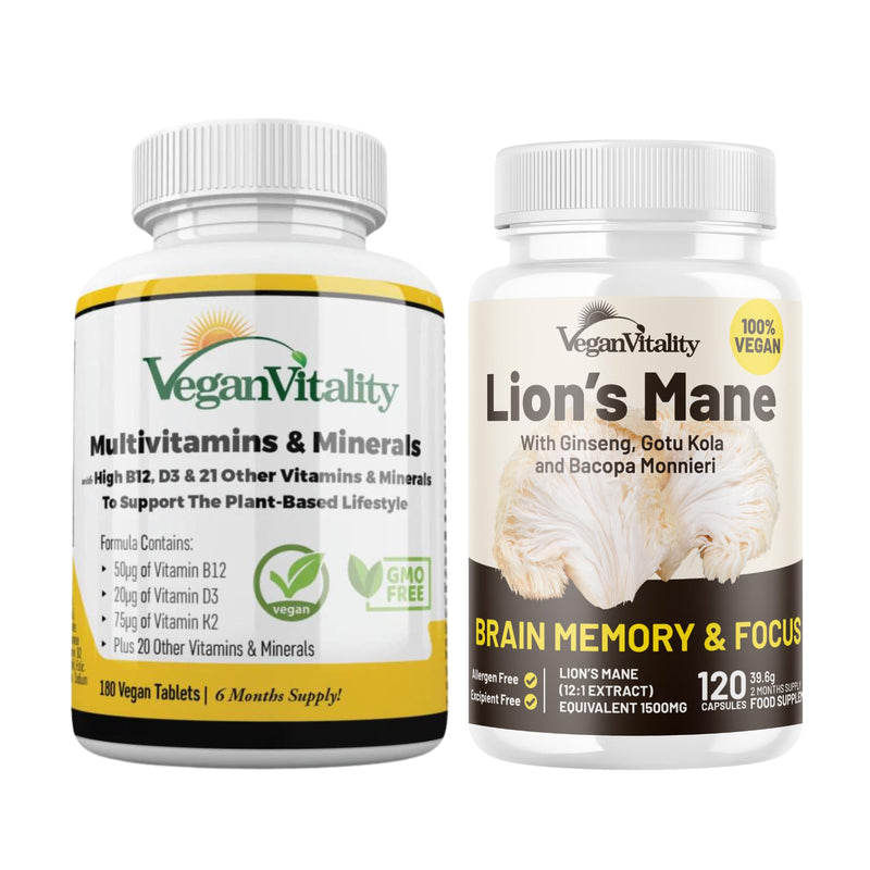 Vegan Vitality Lion's Mane x General Health Combo Bundle - 6 Months Lion's Mane and Multivitamins