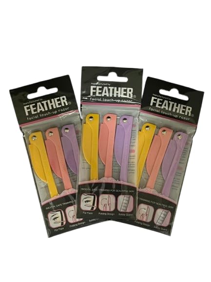 [Australia] - Feather Flamingo Facial Touch Up Stainless Steel Razor for Eyebrow and Face Hair Removal - 3 Pack | Foldable and Long-Lasting 