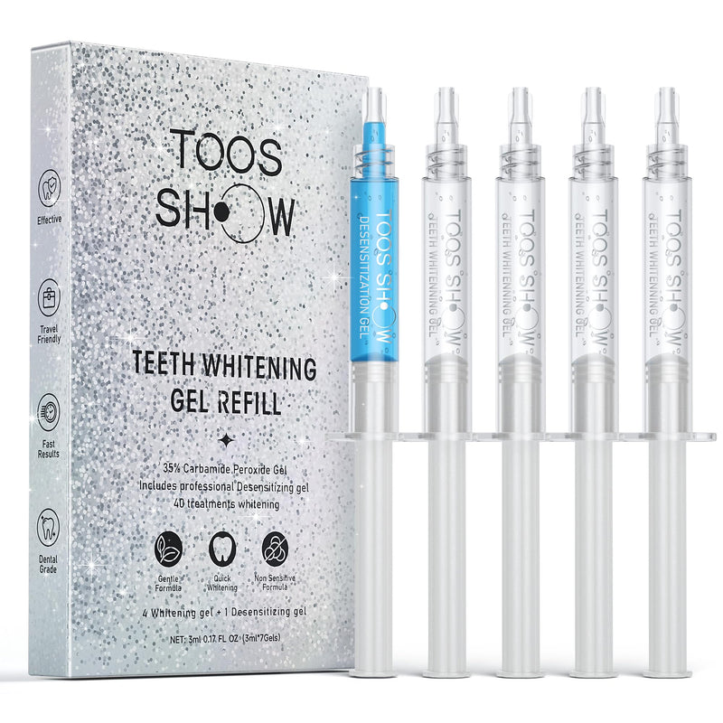 [Australia] - 5 x Teeth Whitening Gel (4+1 Desensitizing Gel), No Sensitivity Teeth Whitening Gel Kit, Effective Teeth Whitener, Travel-Friendly Tooth Whitening Pen, Carbamide Peroxide Tooth Bleaching 0.1 Fl Oz (Pack of 5) 