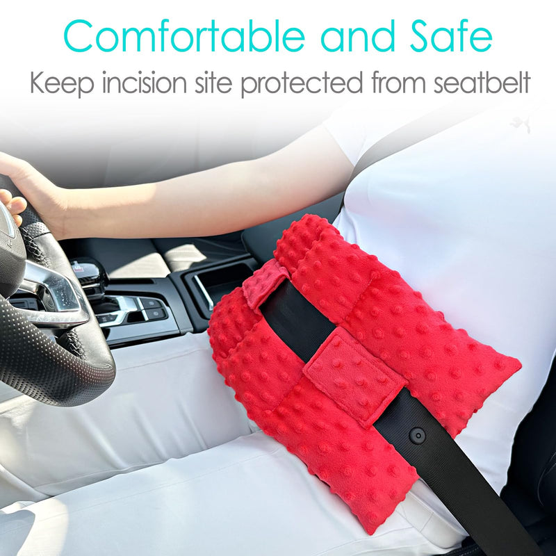 [Australia] - Ostomy Seat Belt Pillow Stoma Seatbelt Protector Ostomy Bag Cover Pillow for Driving Ileostomy Ostomy Support Pillow Urostomy Supplies Car Women Men Minky Dot Red 