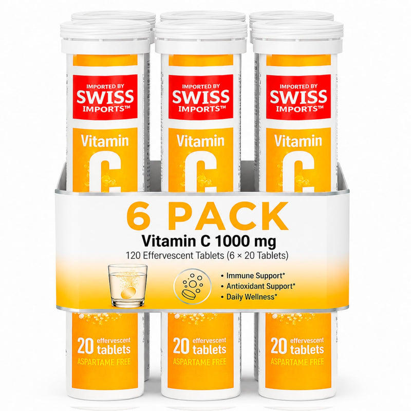 Effervescent Vitamin C 1000mg Dietary Supplement, 6-Pack, 120 Tablets Orange 20 Count (Pack of 6)
