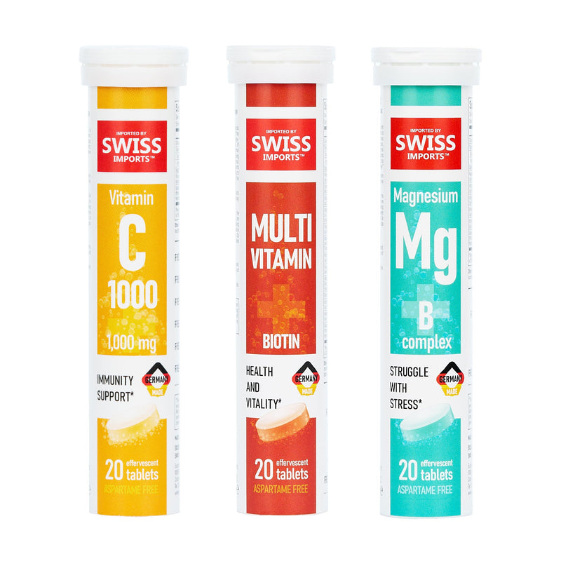 Effervescent Variety Pack with Vitamin C 1000mg, Magnesium + B Complex, Multivitamin + Biotin, 6-Pack, 120 Tablets 20 Count (Pack of 6)