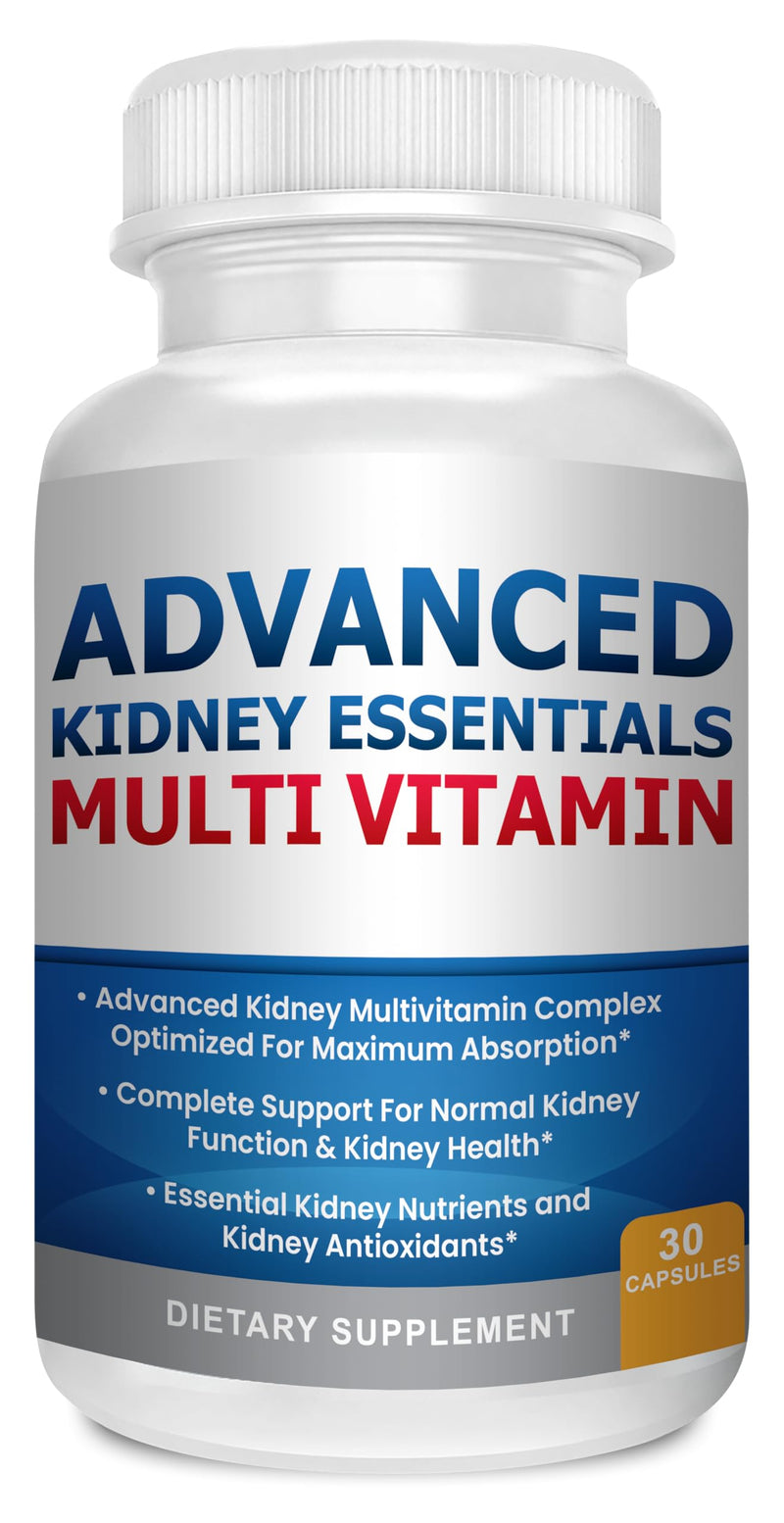 Advanced Kidney Essentials Multivitamin. Kidney Support Supplement for Complete Kidney Health. Kidney Health Supplement with Renal Vitamins 30 Caps 30 Count (Pack of 1)