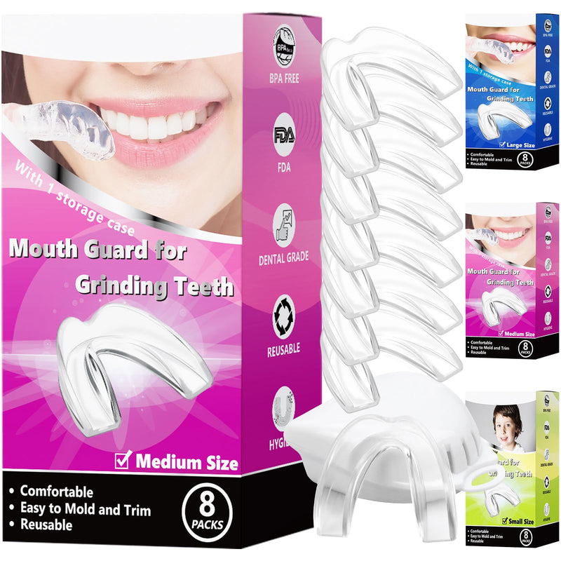 [Australia] - Women Mouth Guard for Teeth Grinding, Pack of 8 Moldable Mouth Guards for Clenching Teeth, Comfortable Night Guard for Teenagers Sport Athletic, Whitening Tray Medium Size 