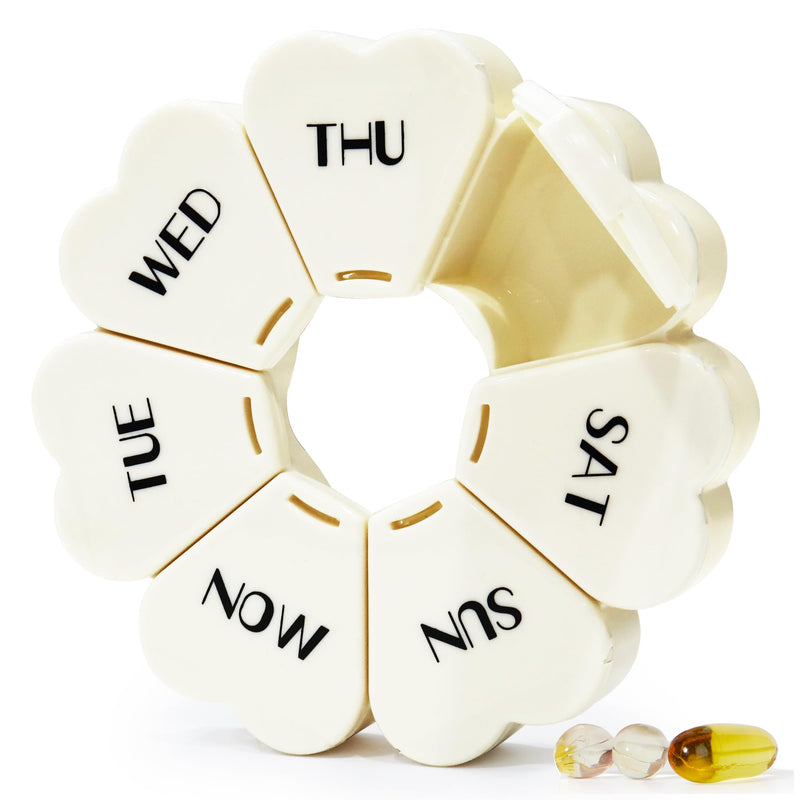 MOLN HYMY Large Weekly Pill Box 7 Day, Cute Pill Case Organizer 1 time a Day, Floral Pill Container Once Daily, Pretty Medicine Dispenser for Vitamin/Fish Oil/Medication/Supplements (Milky White) Milky White