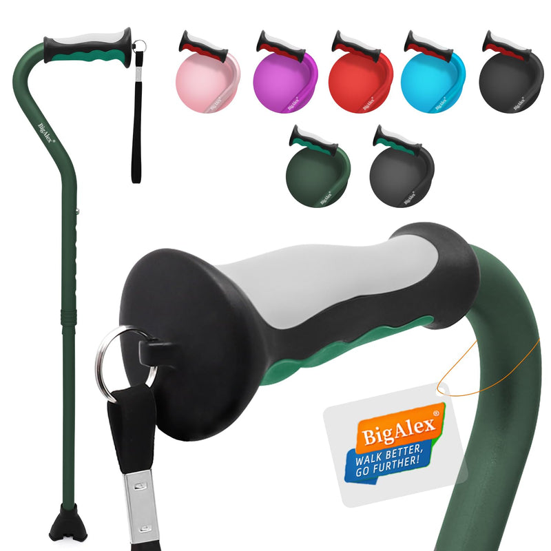[Australia] - BigAlex Lightweight Walking Cane, Soft Offset Handle for Seniors, Adjustable Collapsible Portable Stick for Women & Men, Mobility Aid for Elderly Adults, Folding Cane Provides Stability & Balance Green 