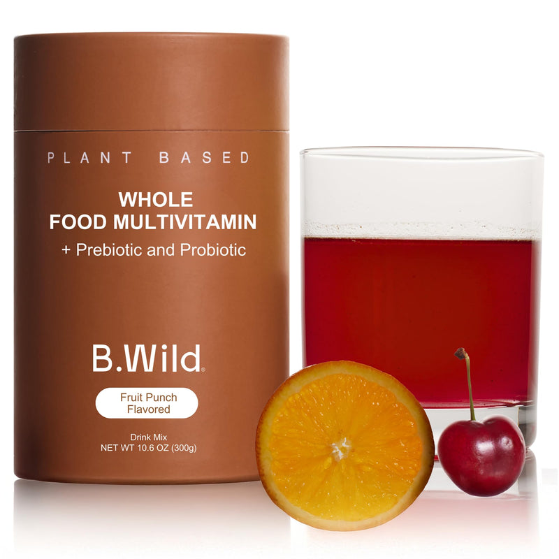 B.WILD Plant-Based Multivitamin Superfood Drink Mix – Bold Fruit Punch Flavor with Vitamins, Minerals, Prebiotics & Probiotics for Gut Health & Daily Wellness – 30 Servings – Vegan, Gluten-Free
