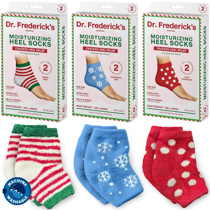 [Australia] - Dr. Frederick's Original Moisturizing Fuzzy Heel Socks - 3 Pairs - Cozy Gel-Lined Sleep Socks for Women & Men - Soothing Dry, Cracked Feet - Cracked Heel Repair (Holiday Special Edition) Holiday Special Editions 