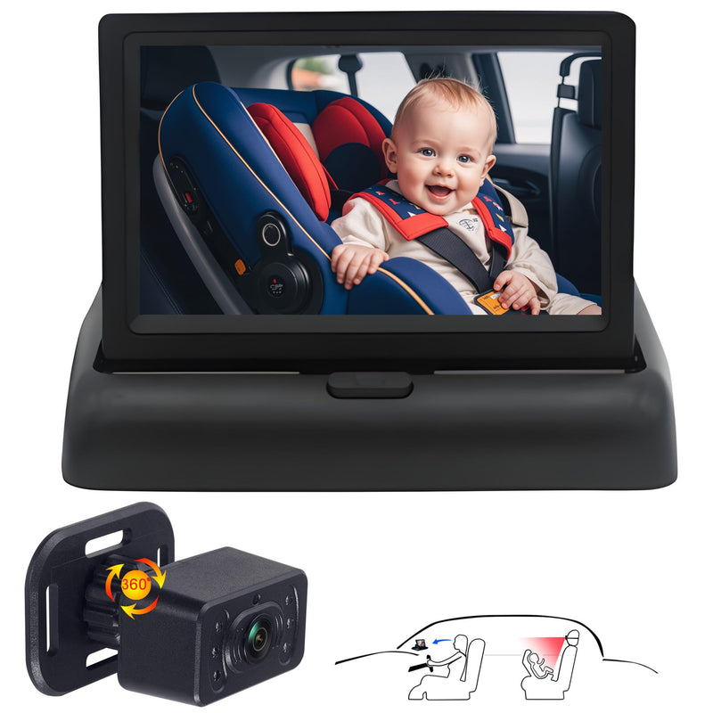 [Australia] - Baby Car Camera for Backseat-HD 720P 4.3 inch Monitor with Night Vision, 360¬∞ Rotation, 150¬∞ Wide View Angle. Protects Your Baby‚Äôs Eyes.Rear-Facing Backseat Camera for Kids, Infants, and Newborns KB45 