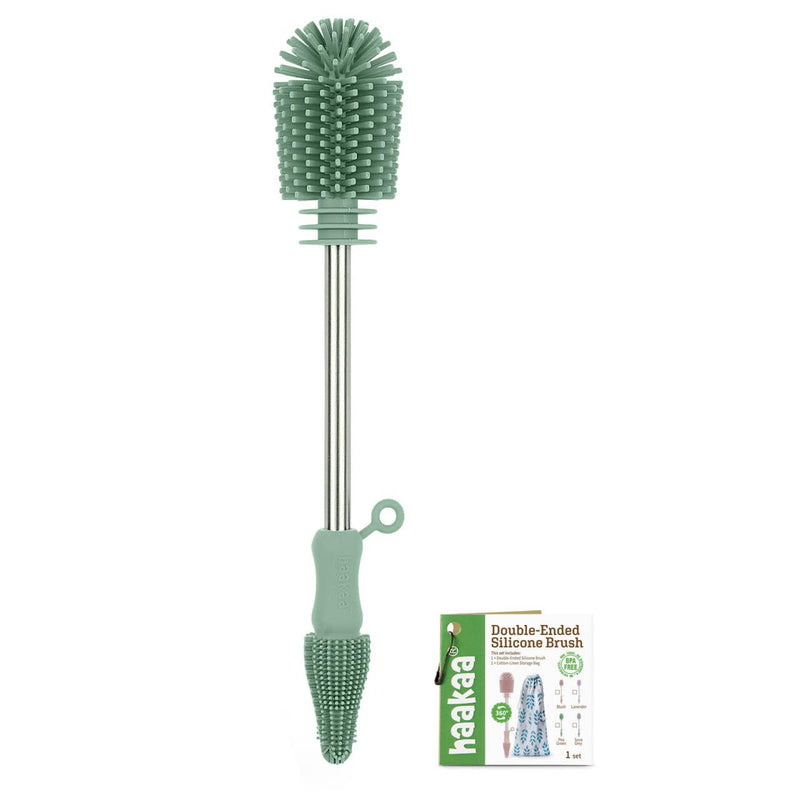 [Australia] - haakaa Cleaning Brush Silicone Bottle Brush Double-Ended Soft Silicone Bristles for Breast Pumps, Breast Milk Collectors, Baby Bottles, Teats, Breastmilk Storage Bags, Pea Green-1pk 1 Piece Set 