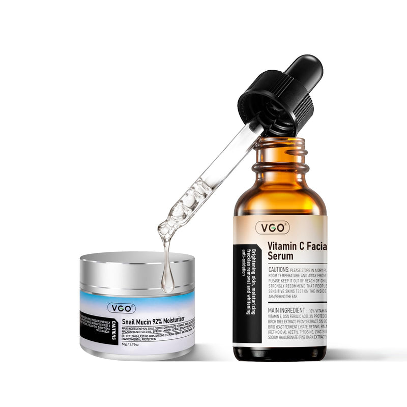 [Australia] - VGO Skin Care Set, with Snail Mucin 92% Moisturizer 1.76 Oz & Vitamin C Face Serum 1.01 Oz, Daily Hydrating & Firming Skincare Routine Kit for All Skin Type 2.77 Ounce 