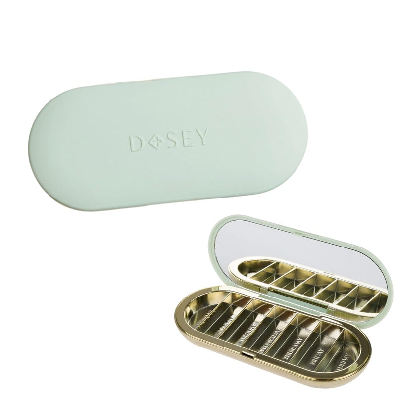 Dosey Compact Travel Pill Organizer - Pill Case with 7 Compartments for Medicine Storage & Protection – Stylish & Elegant Medication Organizer with Mirror, Sage