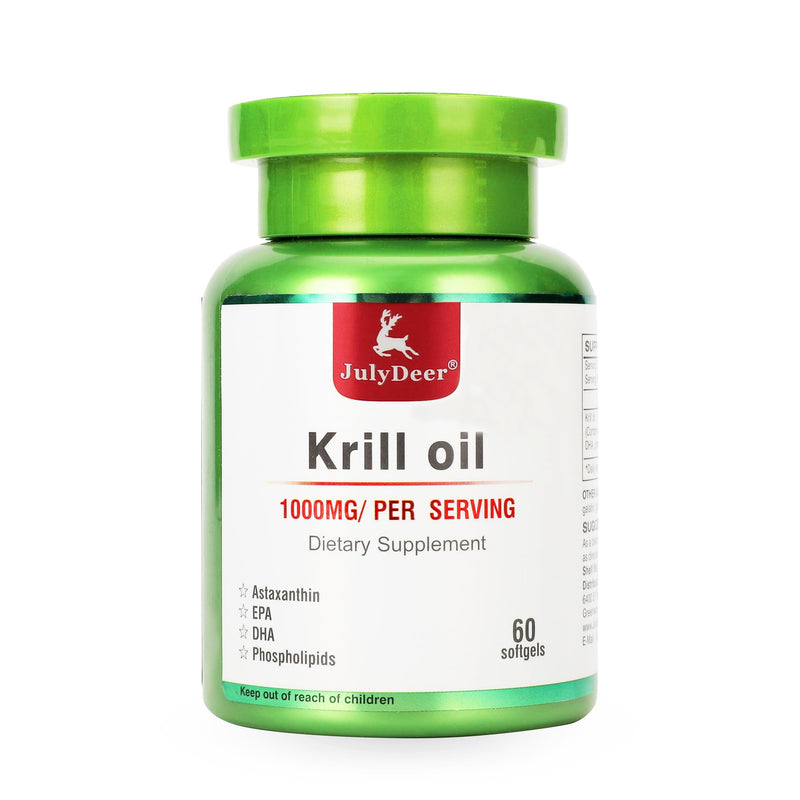 [Australia] - Antarctic Krill Oil 1000 mg with Omega-3s EPA, DHA, Astaxanthin and Phospholipids 60 Softgels Supplement No Fishy Aftertaste for Joint, Heart, Brain and Immunity 1 Bottle 60 Softgels 