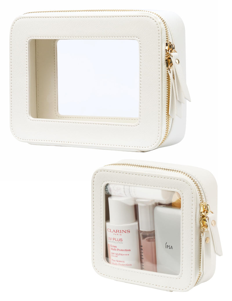 Clear Makeup Case White Toiletry Bag with Zipper, Small Cosmetic Bag for Purse, Mini & Medium Size