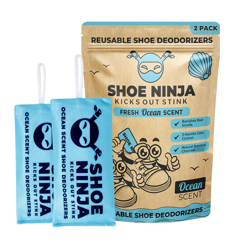 [Australia] - Shoe Ninja Shoe Deodorizer - Shoe Odor Elimination with Activated Charcoal, Versatile and Reusable Shoe Smell Remover, Boxing Glove Deodorizer, and Shoe Freshener, Great for Sports - 1 Pack Count of 2 Ocean 1 Count (Pack of 2) 
