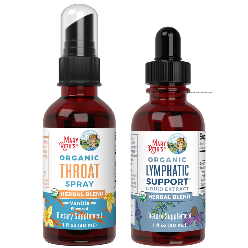 MARYRUTH'S Organic Throat Spray (Vanilla) & Lymphatic Cleanse Drops | USDA Organic, Clean Label Project Verified® | Vitamins for Throat Relief, Immunity & Overall Health | Vegan, Gluten Free, Non-GMO