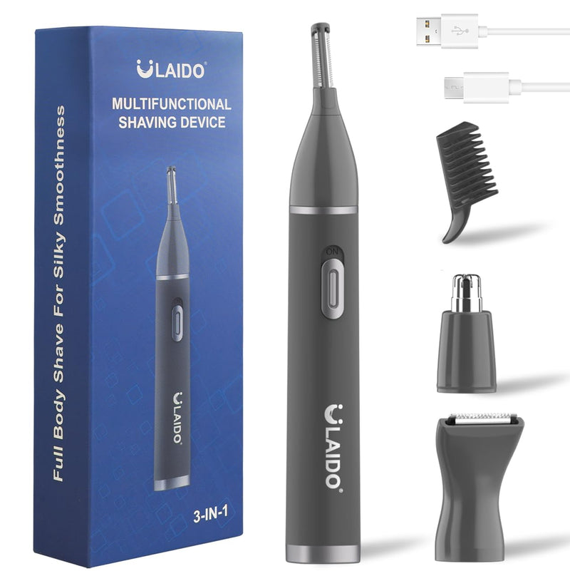 [Australia] - Nose and Ear Hair Trimmer for Men, Rechargeable 3 in 1 Hair Trimmers for Nose Ear Eyebrow & Body Detail Hair Removal, No Pull No Snag Men's Grooming with High Speed, 3 Heads 3in1-3 Heads 