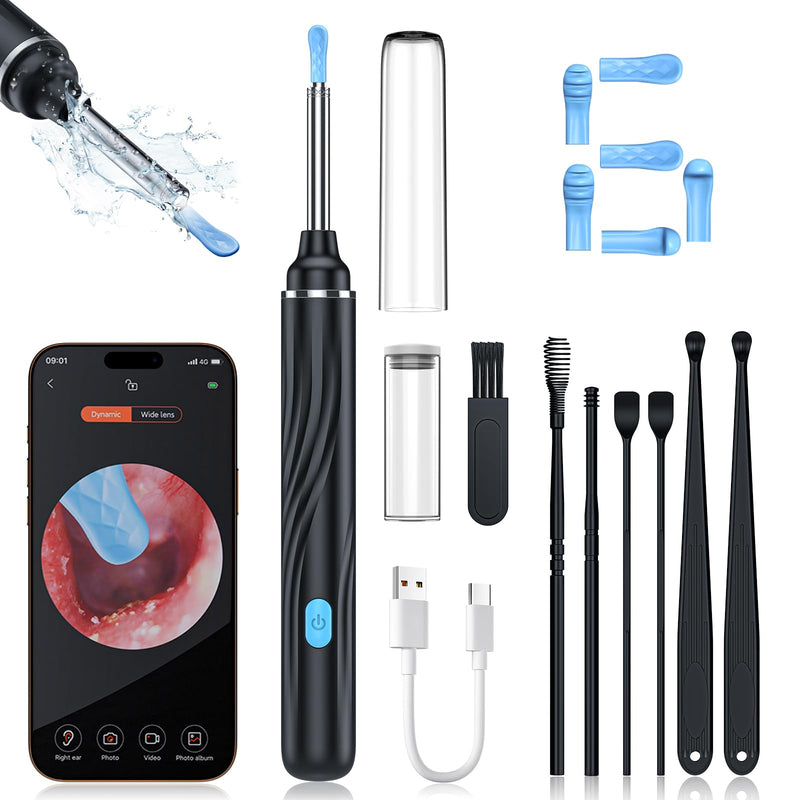 [Australia] - Ear Wax Removal Tool Camera, Ear Cleaner with Camera, 1080P HD Ear Camera and 6 LED Light, Ear Wax Removal Kit with 6 Ear Pick, 6 Pcs Ear Set, Ear Camera Wax Removal for iOS & Android, Black 