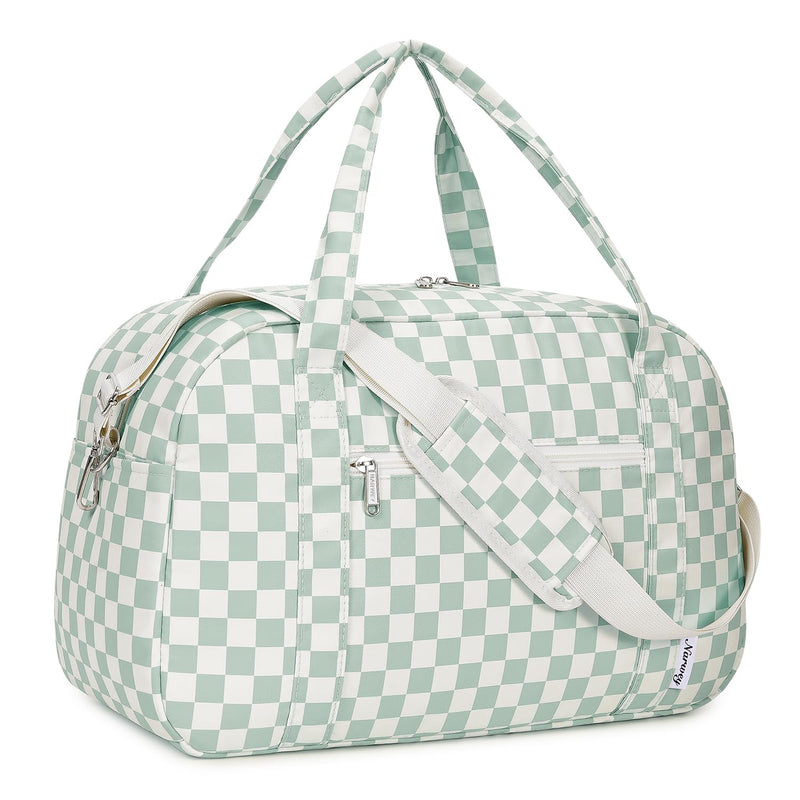 Narwey 18" Carry on Bag Underseat for Airplane with Wet Pocket Frontier Airlines Personal Item Bag Travel Duffel Bag Small Gym Bag Weekender Overnight for Women and Men (Mint Green Checkerboard) Z-Mint Green Checkerboard Small without laptop compartment