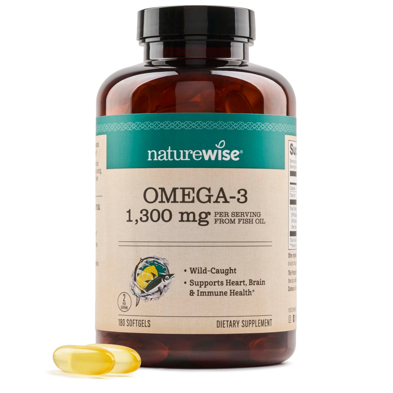 NatureWise Ultra Omega 3 Fish Oil 2200 mg – 1300 mg Omega-3 - Triglyceride Form - Lemon Flavor - Wild-Caught Fish Oil + EPA & DHA - Burpless, Non-GMO - 180 Softgels[3-Month Supply] 180 Count (Pack of 1)