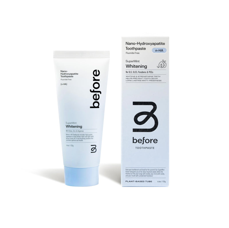 [Australia] - Before | Fluoride Free n-HA Whitening Toothpaste | Natural, Nano Hydroxyapatite Helps Strengthen Teeth & Remineralize Enamel for Oral Health, Lasting Mint Flavor, Made in The USA — 4.4oz 4.4 Fl Oz (Pack of 1) 