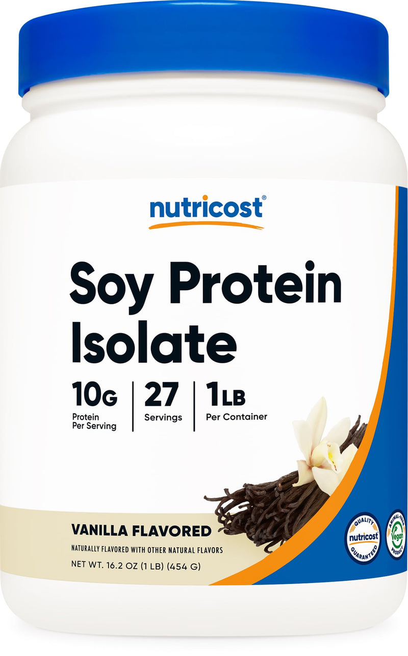 [Australia] - Nutricost Soy Protein Isolate Powder, 1 LB Vanilla - 10 Grams of Protein Per Serving, Vegan, GMO-Free & Gluten Free 