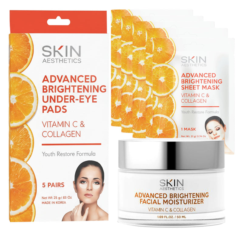 Skin Aesthetics Vitamin C & Collagen Set – Dermatologist Tested, Anti Aging, Korean Skin Care – Firms, Smooths, Hydrates and Revitalizes Tone – Vegan, Clean Beauty – Moisturizer, 5 Mask & 5 Eye Pads Skin Care Regimen
